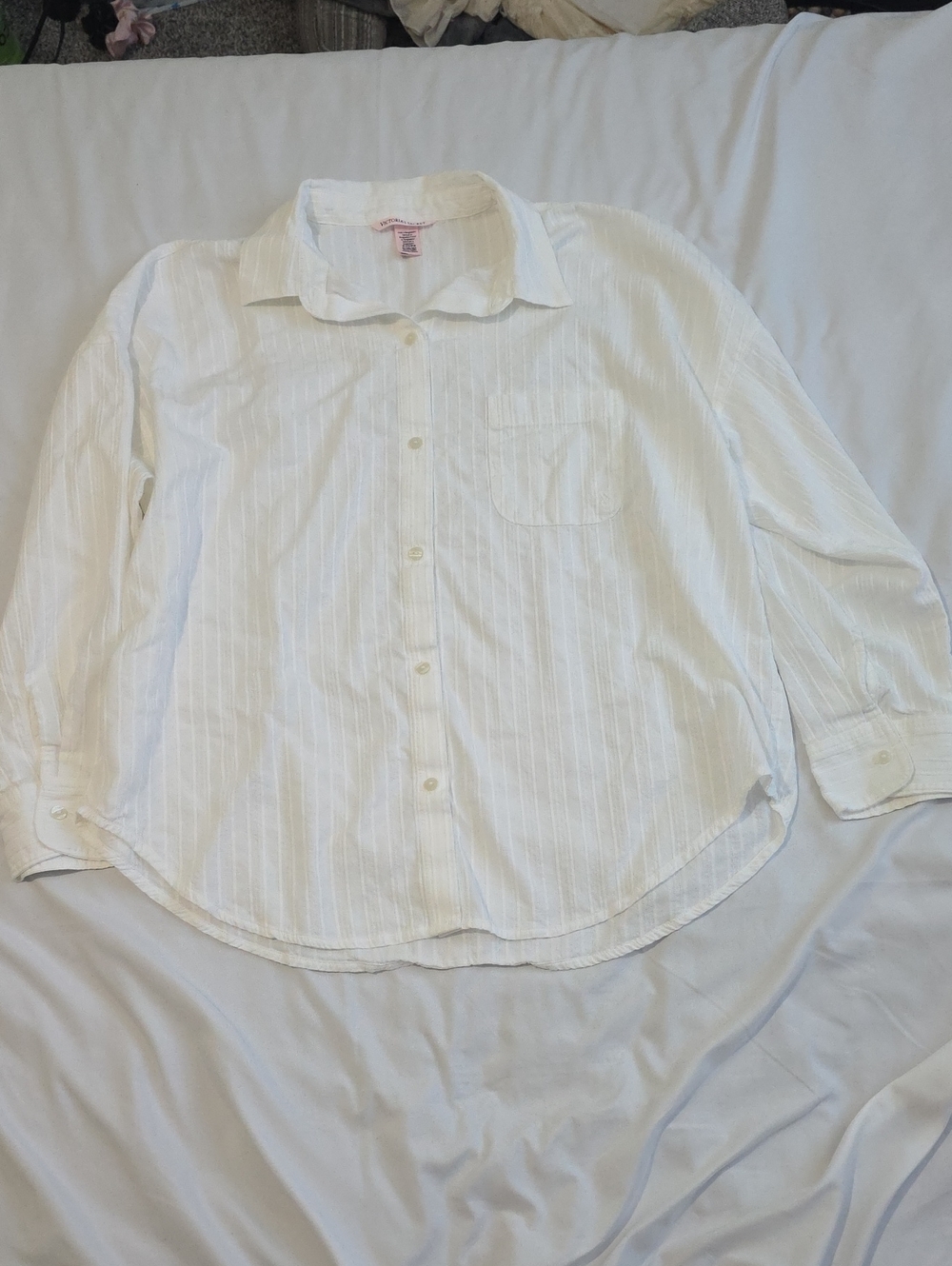 Victoria's Secret White Long-Sleeve Button Down Set